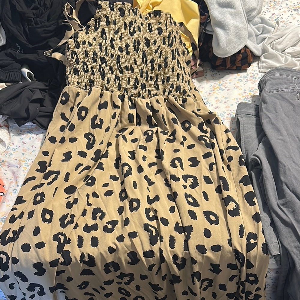 Leopard Print Smocked Dress